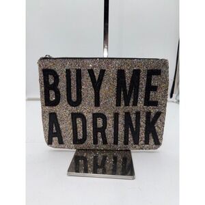 Express Buy Me A Drink Glitter Clutch Bag Silver Multi Color Sparkle Evening Bag